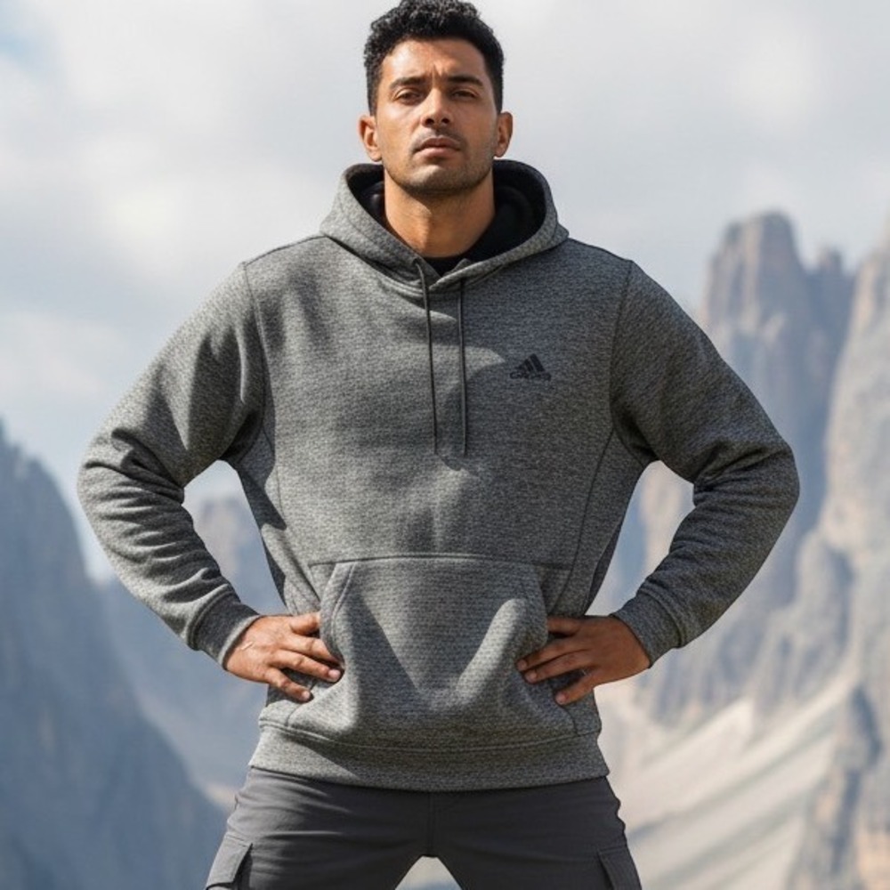 Adidas Climawarm Mens 2XL Gray Heathered Fleece Pullover Hoodie Sweatshirt